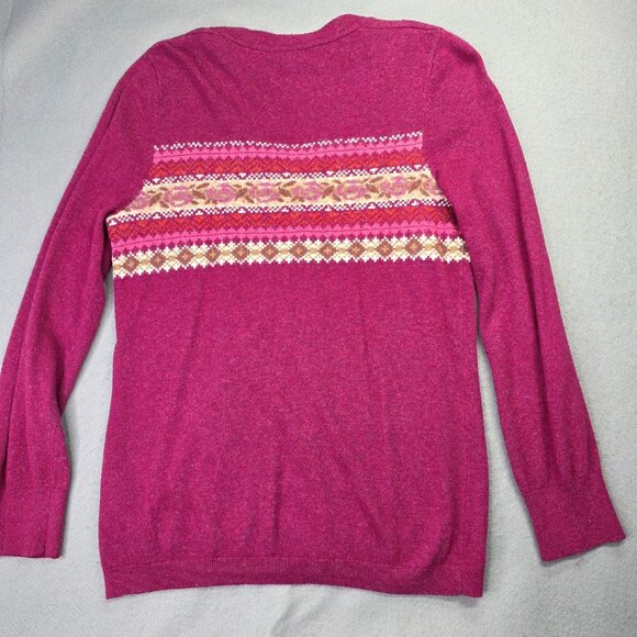 LL Bean Sweater Womens M Red Pink Fair Isle Floral Cardigan Button Front Preppy - Picture 4 of 9